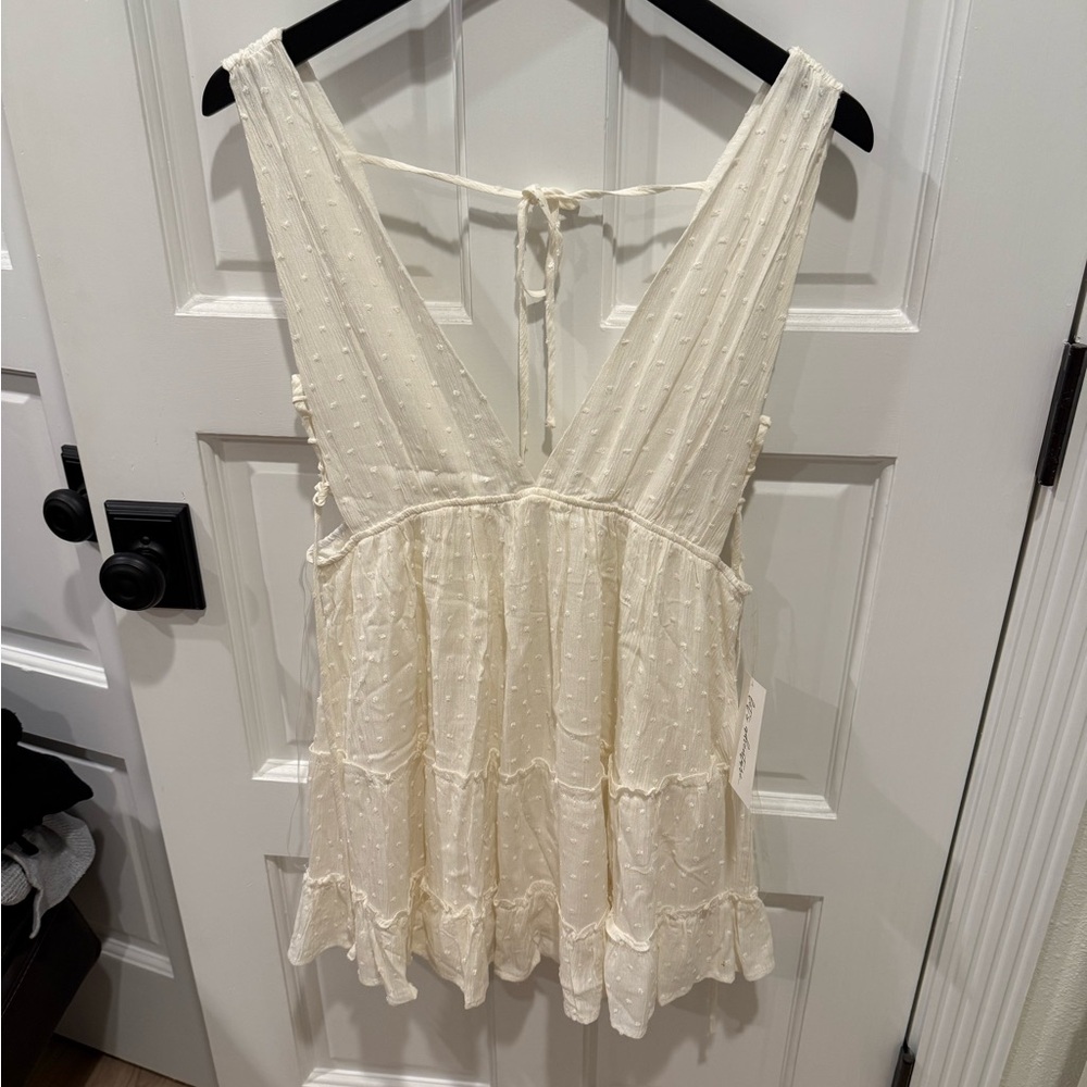 12th Tribe Cream Textured Sleeveless Blouse